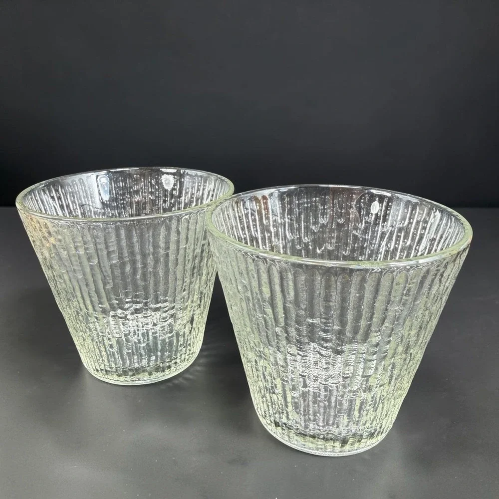 Jeanette Finlandia Tree Bark Clear Textured Glass Tumblers Set of 2 MCM 3in